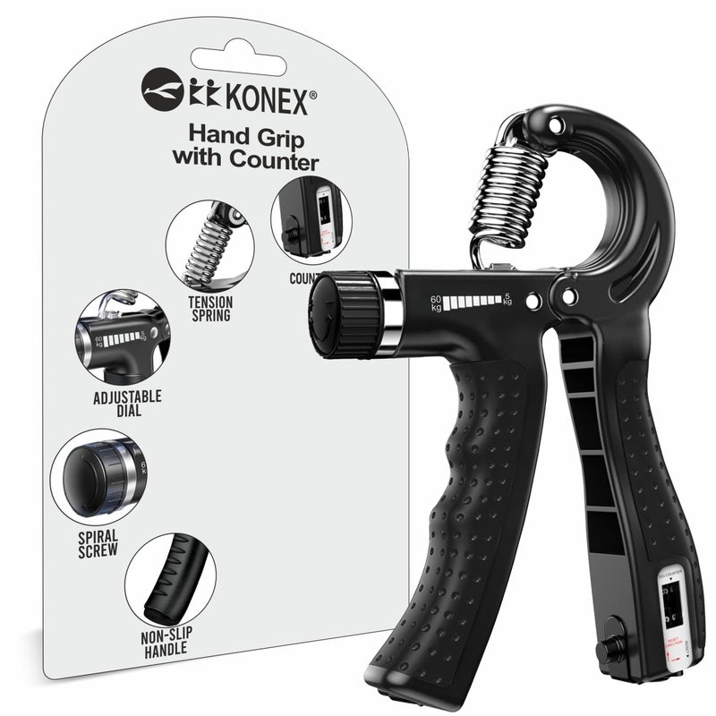 KONEX Adjustable Hand Gripper Strengthener for Men & Women | Hand Exercise Equipment for Home and Gym Workouts (With Counter, Black) - Image 1